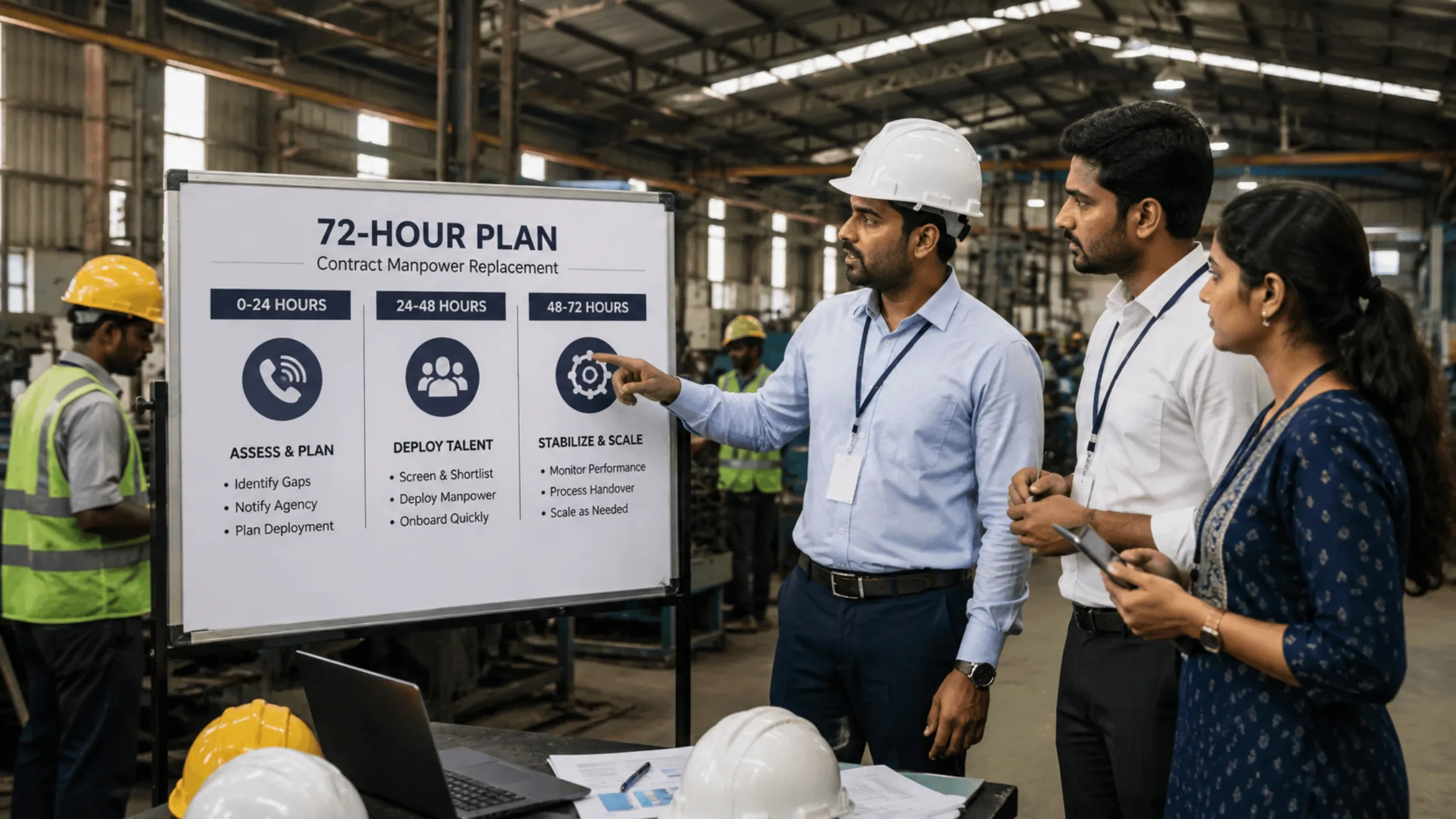 Factory floor manpower supplier replacing contract workers within 72 hours