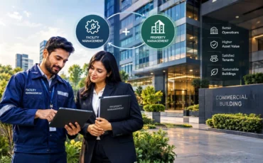 How Facility Management-and-Property-Management Work Together in Commercial Buildings Facility manager and property manager reviewing a commercial building maintenance report together